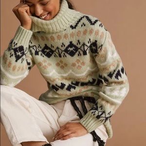 Anthropologie Turtleneck Tunic Sweater in Mint Green, Size S